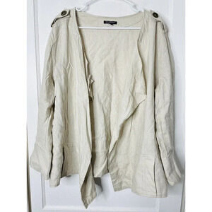 For Cynthia Linen Open Cardigan Sz 2X Lagenlook Boho Woven Tan Beach Breathable